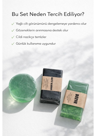 Yağlı Ve Karma Ciltler İçin Doğal Sabun Seti 3 Lü Bakım Paketi Çay ağacı