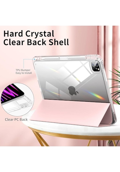 Apple Uyumlu iPad Pro 12.9 3./4./5./6. Nesil Kılıf Kalem Bölmeli Akrilik Şeffaf Ayrılabilir Case 2018-2022 Kılıf