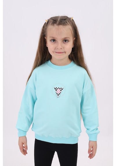 Toontoy Kız Çocuk Relax Fit Bisiklet Yaka Düşük Omuz Nakış Baskılı Sweatshirt - 2 İplik Su Yeşili
