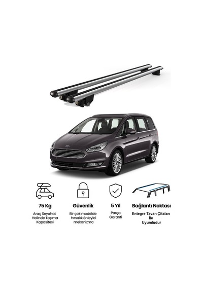 Kanca Ford Galaxy 2015 Ve Sonrası Uyumlu Gri Kilitli Ara Atkı 120cm Port Bagaj Tavan Barı
