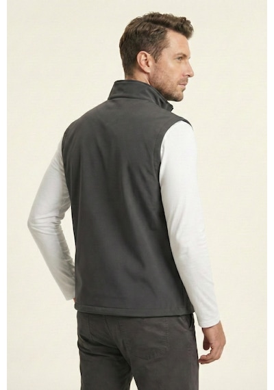Genius Store Erkek Yelek Softshell Su Geçirmez Tam Fermuarlı Cepli Normal Kalıp Spor Yelek Füme