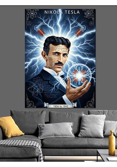 Ahşap Tablo Nikola Tesla Elektrik Portresi