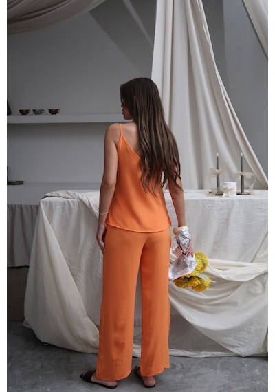 Paw Garage Kadın Shay Ayrobin Ip Askılı Bluz Bol Paça Pantolon Takım, Yaz Yeni Sezon Turuncu Paw Garage Kadın Shay Ayrobin Ip Askılı Bluz Bol Paça Pantolon Takım, Yaz Yeni Sezon Turuncu