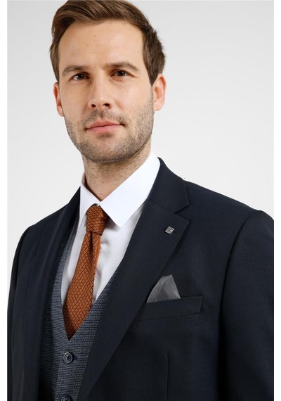 İmza Lacivert Mono Yaka Kazayağı Desen 6 Drop Slim Fit Takım Elbise 1001255173