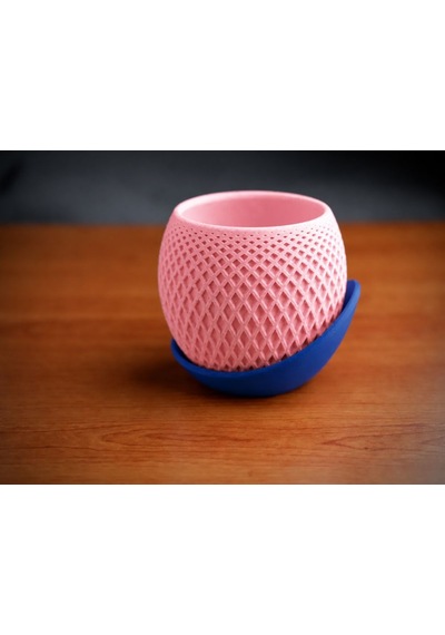 3d Baskı Küre Saksı - Kafes Dokulu İki Parçalı Dekoratif Saksı - Pembe-mavi 79373113