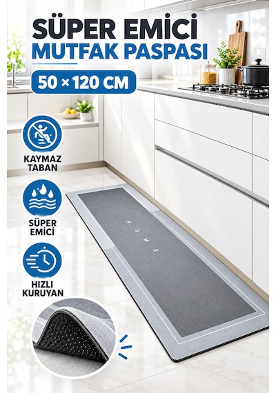 Büyük Boy Sihirli Su Emici Tabanlı Uzun Paspas 50 X 120 Cm Süper Emici Kaymaz Tabanlı Uzun Paspas Banyo Paspas - Mutfak Paspas Çok Renkli