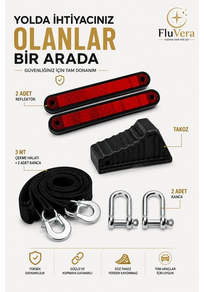 Kırmızı Mevzuata Uygun Trafik Seti Numaratör 'li 19 Parça Oto Acil Yardım Seti Yangın Söndürücü ,reflektör, Çekme Halatı İlk Yardım Seti