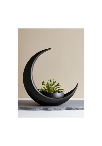 Crescent Moon Decoration With Elliptical Plant Pot