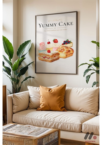 Yummy Cake Tatlı Posteri, Siyah Çerçeveli Duvar Tablosu - Mutfak Dekorasyonu