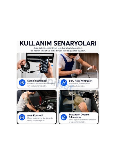 Uninet Iphone Için 10 Metre Wifi Özellikli 3 Kameralı Endoskop Yılan Kamera 1080p Hd