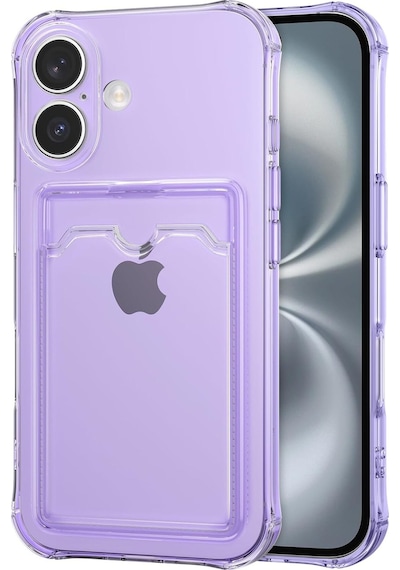 Teknomoda Apple Uyumlu iPhone 17 Kılıf Kartlıklı Anti Şok Korumalı Şeffaf Silikon Lila Lila