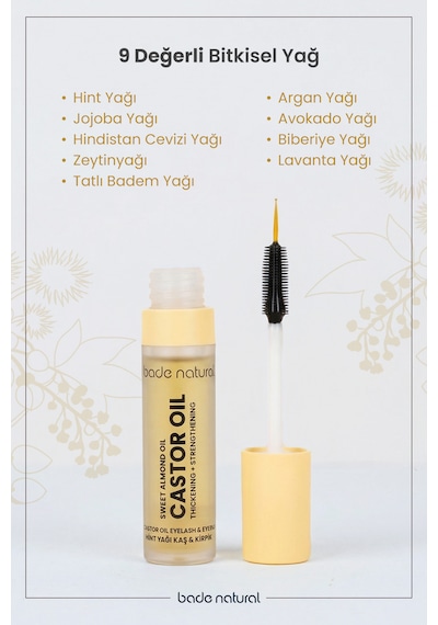 Bade Natural Ultra Hacim Veren Doğal Hint Yağı Kaş Kirpik Serumu Besleyici, Güçlendirici, Dolgunlaştırıcı 10 Ml Şeffaf