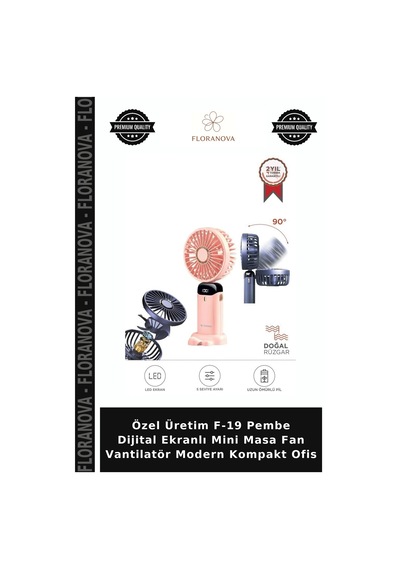 Özel Üretim F-19 Pembe Dijital Ekranlı Mini Masa Fan Vantilatör Modern Kompakt Ofis