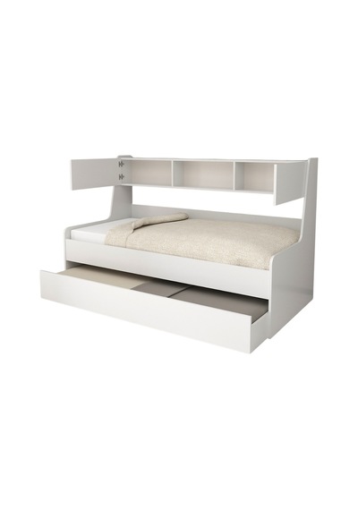 Yavrulu Karyola, Viyole Kapaklı, Kitaplıklı Yavrulu Karyola - 90x200 / Beyaz Yavrulu Karyola, Viyole Kapaklı, Kitaplıklı Yavrulu Karyola - 90x200 / Beyaz