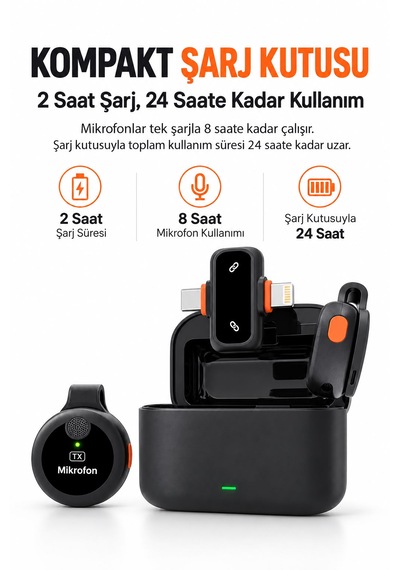J33 Kablosuz Yaka Mikrofonu 30 Metre Menzil Kablosuz İletim 24 Saat Pil Çift Mikrofon Yapay Zeka Destekli Gürültü Engelleme 360 Derece Ses Algılama Tyep-c Ve Lightning Uyumlu-vlog-canlı Yayın-röportaj