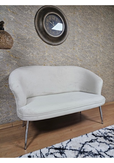 Zafir İkili Teddy Krom Kaplama Sivriltme Ayak Çay Seti Koltuk İkili Berjer , Balkon, Salon, Ofis Krem