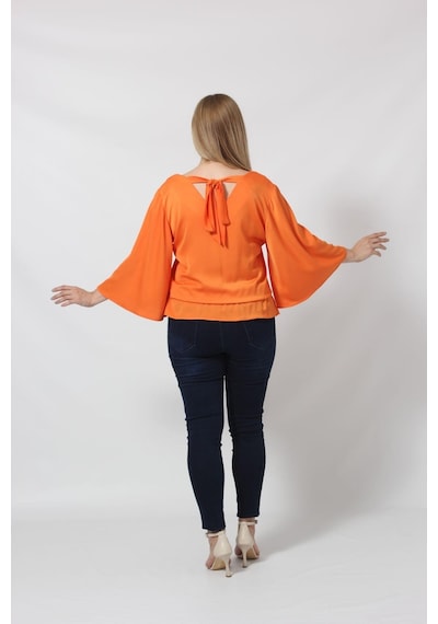 Moda Berray 3183 Turuncu Beli Lastikli Bol Kol Bluz 001