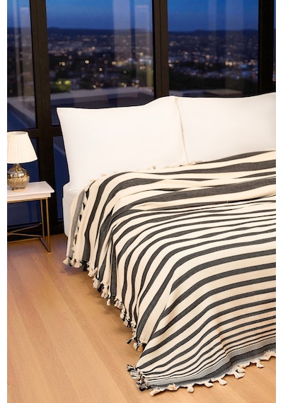 Doğal Pamuk , Yumuşak , Çok Amaçlı Örtü , Koltuk Örtüsü , Tek Kişilik Pike 160 X 220 Cm - 4 - Lacivert Zebra Lacivert