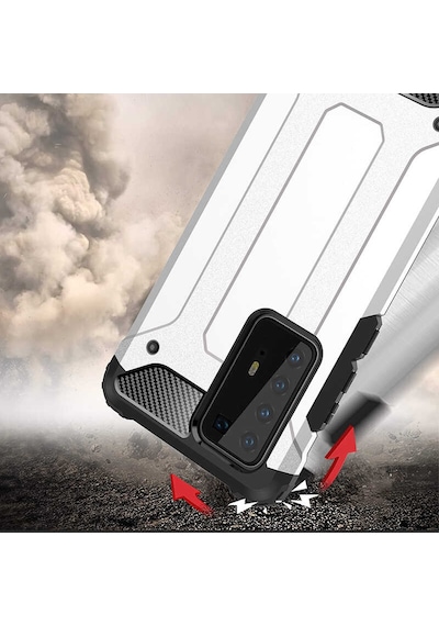 Ekılıf - Huawei P40 Pro Uyumlu - Kılıf Çift Katman Zırh Tank Crash Military Kapak - Kırmızı