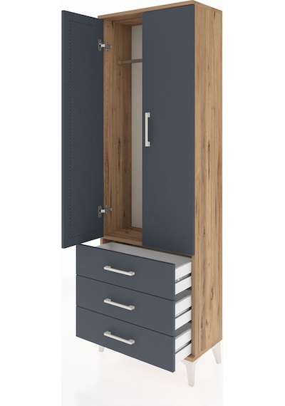 Arges Dolap Tek Raflı 3 Çekmeceli Tek Askılı 60x30x182 Çam-an... Çam