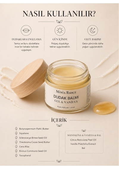 Gül & Vanilya Dudak Balmı Doğal Nemlendirici Ve Besleyici Dudak Bakımı 10 Ml