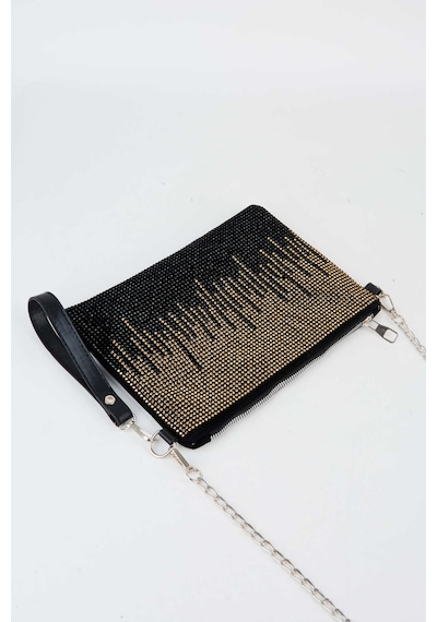 Vivaq Kadın Şehir Silüeti Gold Taşlı Süet Bilek Askılı Ve Zincir Askılı Portföy El Ve Clutch Çanta SİYAH