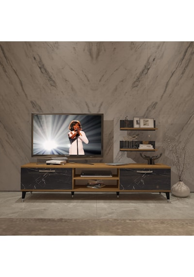 Decoraktiv Eko 4 Mdf Dvd Silver Tv Ünitesi Tv Sehpası Pera - Siyah Mermer
