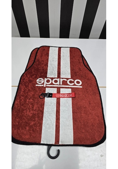 Sparco Kırmızı Dekor Oto Halı Paspas Üniversal Her Araca Uyumlu Kumaş Anahtarlık Hediyeli