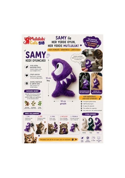 Matamıx Samy Peluş Kedi Oyuncağı Dayanıklı, Kediler İçin Eğlenceli Oyuncak