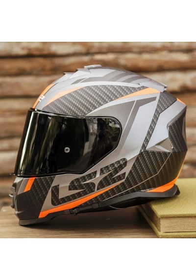Şeffaf + Siyah Vizörlü + Ls2 Storm 2 Racer Kapalı Motosiklet Kaskı Mat Titanyum - Turuncu