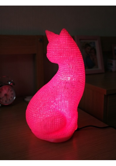 Dekoratif Kedi Figürlü Gece Lambası 3d Yazıcı Baskı Hediyelik Masa Lambası Aydınlatma 23cm Pembe