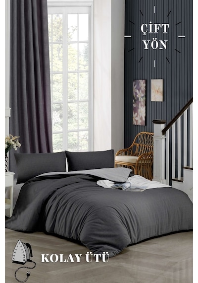 Ely Parker Kolay Ütü 200x200 Çift Kişilik Nevresim Takımı(Gri Lastikli Çarşaf+Yorgan Kılıfı+Y. Kılıfı) Antrasit 200 x 200 Antrasit