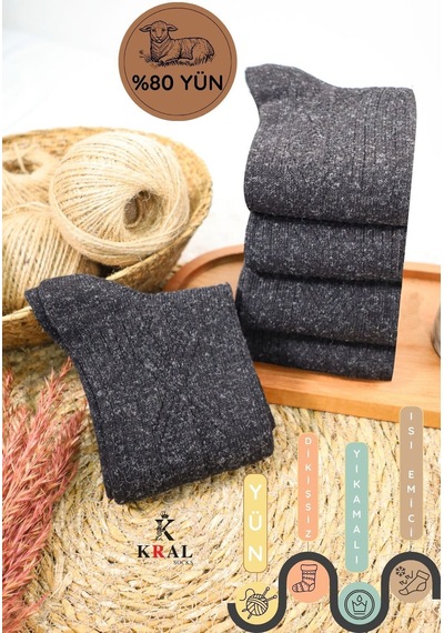Kral Socks Kışlık Yün Çorap Lambswool Kuzu Yünlü Kadınlar Için Dikişsiz Termal Siyah
