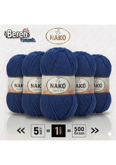 5 Adet Süper Inci 3088 Lacivert El Örgü Ipi Yelek Hırka Kazak Ipliği Bebe Ipi