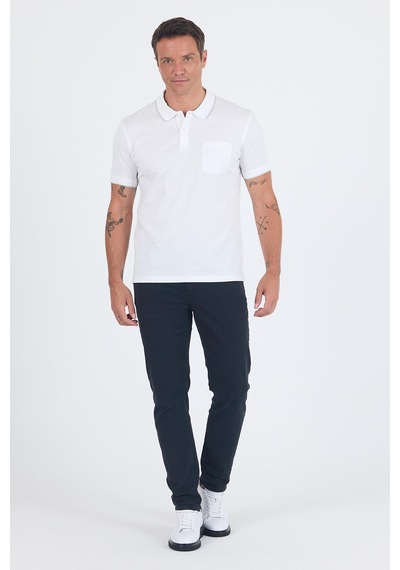 Kısa Kol Düz Suprem Polo Yaka Cepli %100 Pamuk Comfort Fit Tişört 1011250189 Beyaz
