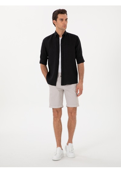 Cacharel Siyah Regular Fit %100 Keten Gömlek