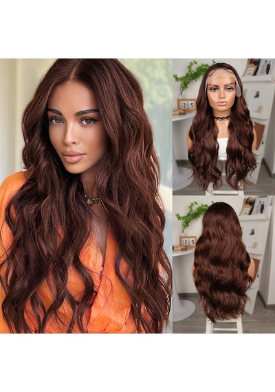 Kahve Karamel Geniş Dalgalı Fiber Sentetik Tül Peruk - Ybve-714022 Karışık - Çok Renkli