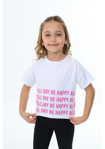 Toontoy Kids Toontoy Kız Çocuk Happy All Day Baskılı Tişört Beyaz