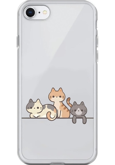 Apple Uyumlu iPhone 6s Plus Şeffaf Kılıf Şeffaf Kedişler 4 Tasarımlı