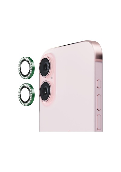 Nettech Apple Uyumlu iPhone 16 Diamond Taşlı Model Kamera Cam Koruyucu - Yeşil