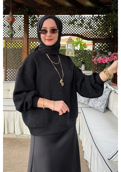 Rabia Şamlı Tüvit Sweat Siyah Normal