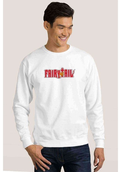 Fairy Tail 2 Baskılı Beyaz Erkek Örme Sweatshirt
