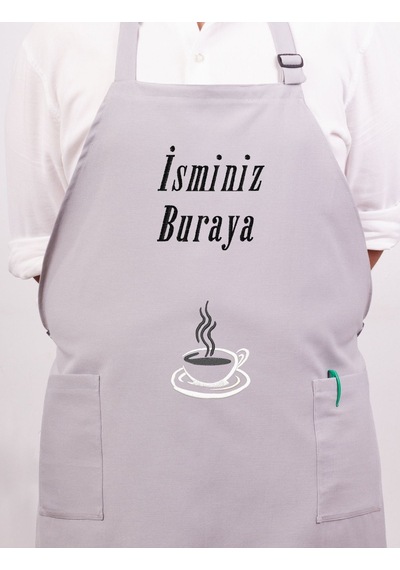 Mutfak Önlüğü Kişiye Ve İsme Özel Nakışlı Mutfak Önlüğü Fincan 02 Farklı Renkler Gri