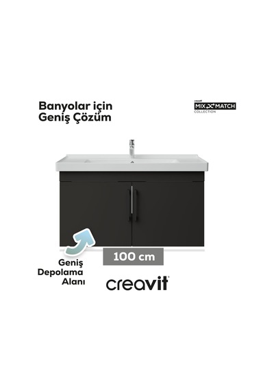 Creavit D20 100 Cm Kapaklı Lavabo Dolabı Antrasit Melamin Antrasit Creavit D20 100 Cm Kapaklı Lavabo Dolabı Antrasit Melamin Antrasit