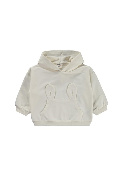 Civil Baby Tavşan Kulak Cepli Kapşonlu 6-18 Ay Sweatshirt - Ekru