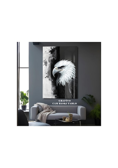 Kara Kartal Taraftar Uv Baskı Teknolojili Cam Tablo Siyah Beyaz Gücün Ve Asaletin Simgesi Modern Dekorasyon Temalı Dekoratif Duvar Tablosu, Salon, Ev Ve Ofis Dekoru, 60x90 Cm