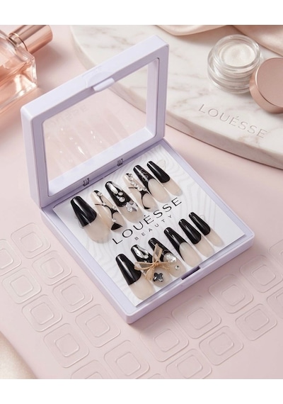 Louésse Midnight Pearl Takma Tırnak Seti 12 Li Siyah Nude Geçişli Taşlı & İnci Detaylı Şık Model