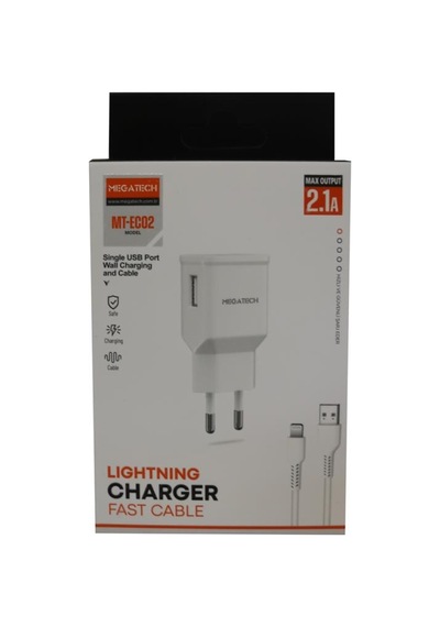 Megatech MT-EC02 2.1a Lightning Usb Kablo + Ev Şarj Adaptörü Hızlı Şarj Cihazı