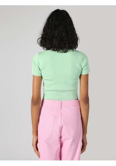 Colins Slim Fit Yuvarlak Yaka Düz Kadın Yeşil Kısa Kol Tişört Cl1064054 Q1.v1 Grn Yeşil