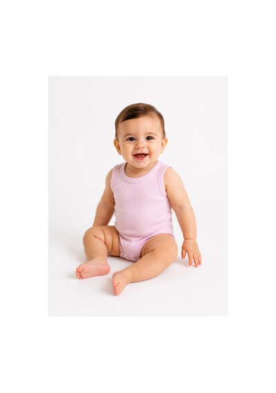 Bebek Atlet Body Pamuklu Ribanalı Çıtçıtlı Kolsuz Bebek Zıbını Pembe